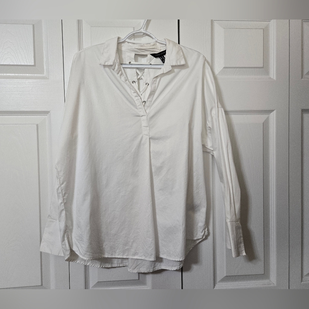 White Long Sleeve Top Lace Up Back, Size 10, Excellent Condition